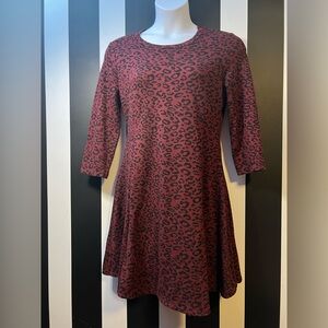 New Look Burgundy Mod Leopard Print A-Line Plus Dress: Sz 14 US